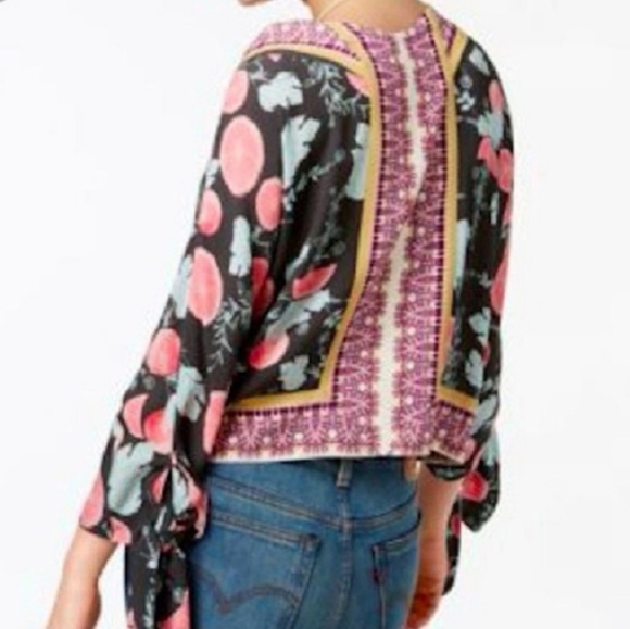 Free People Freshly Squeezed Grapefruit Tie-Sleeve Boxy Boho Blouse Top X-Small - Picture 3 of 8